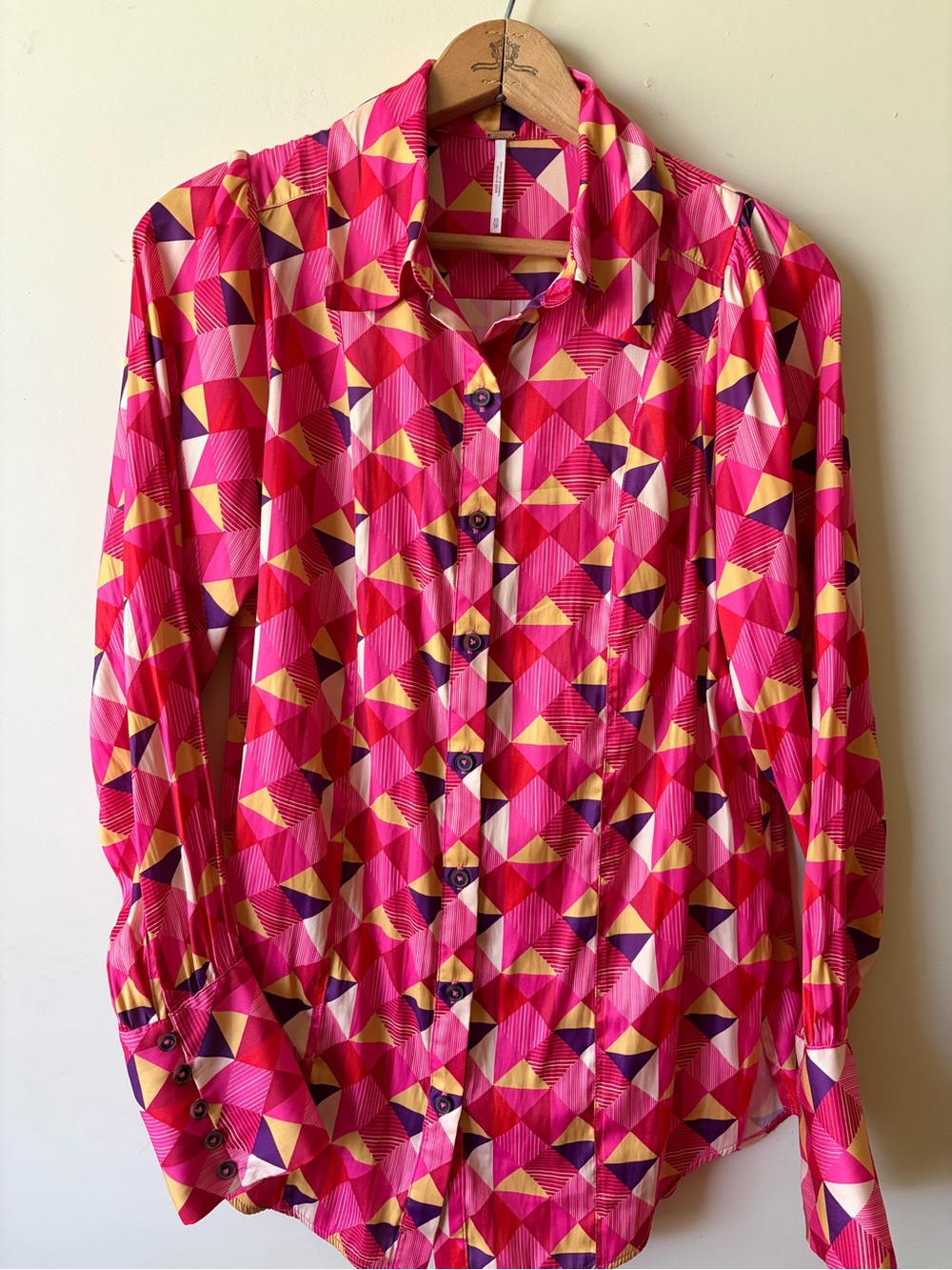 Free People Pink Geometric Print Top